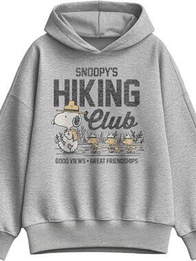Oversized Gray Grey Peanuts Snoopy's Hiking Club Hoodie